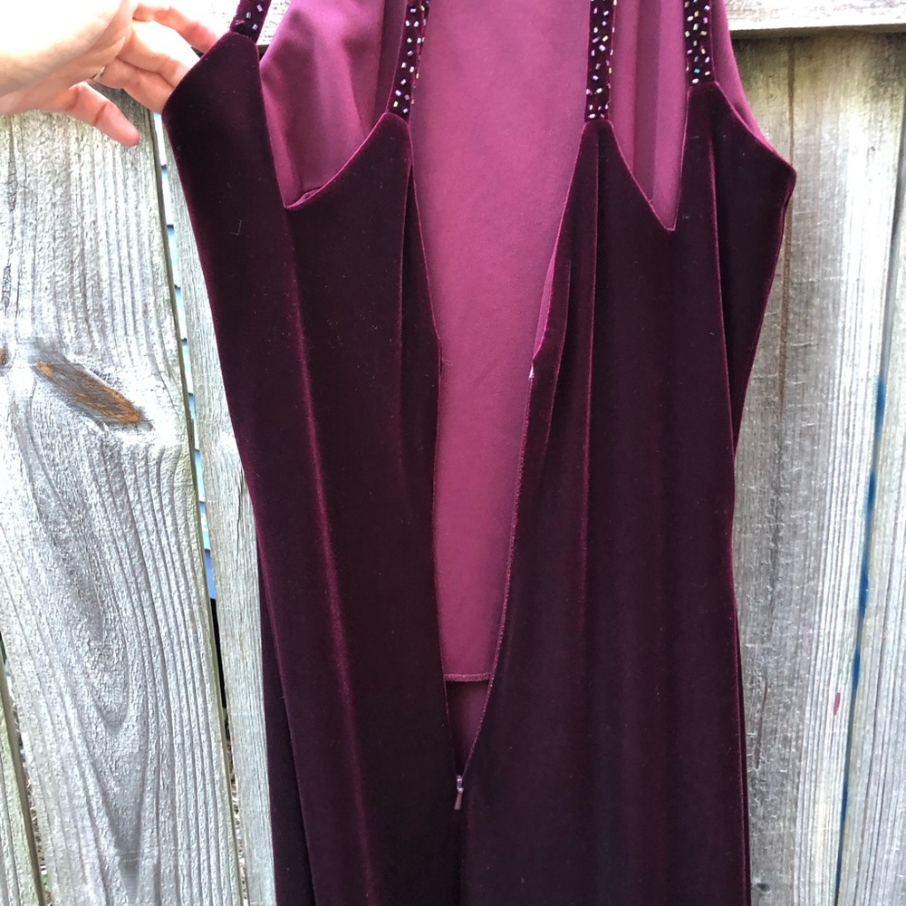 Vintage Reggio Maroon Velvet Maxi Dress Halter Beaded Strappy Wine Red - Picture 8 of 15